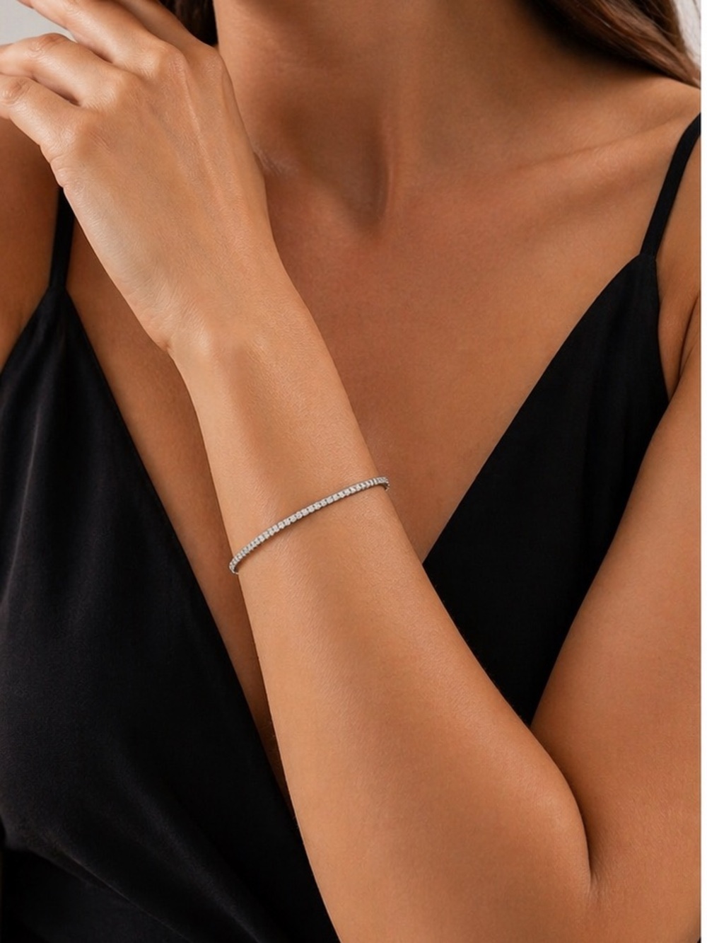 Silver Tone Tennis Bracelet Fashion Faux Diamond Minimalist Elegant Sparkle